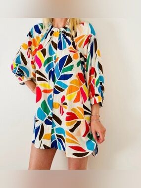 Tabitha Brown for Target Multicolor Botanical Print Tunic Dress XS